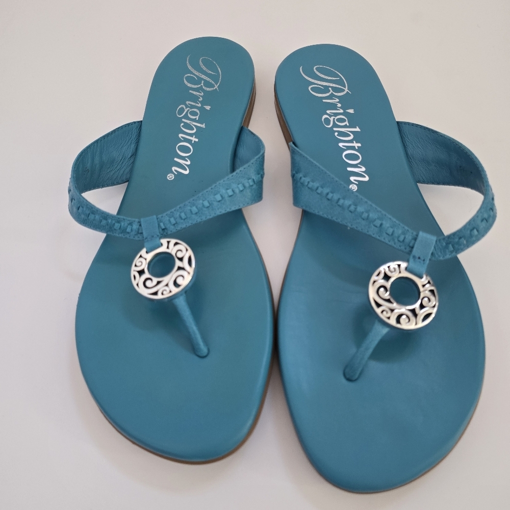 Brighton Women's Aqua Ava Sandals with Silver Accents Sz 7